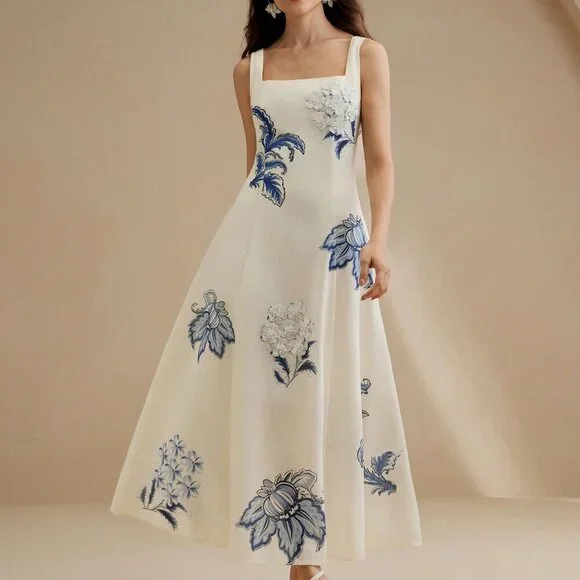 Multicolor Elegant Women's Floral Maxi Slip Dress with 3D Flowers - Picture 5 of 7